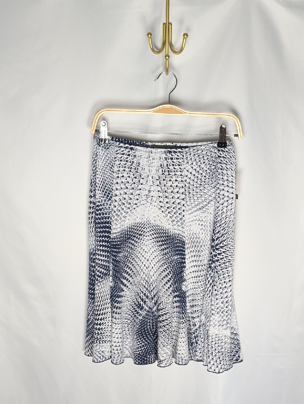 Soft Works Navy Blue & White Geometric Print Flared Skirt Size L